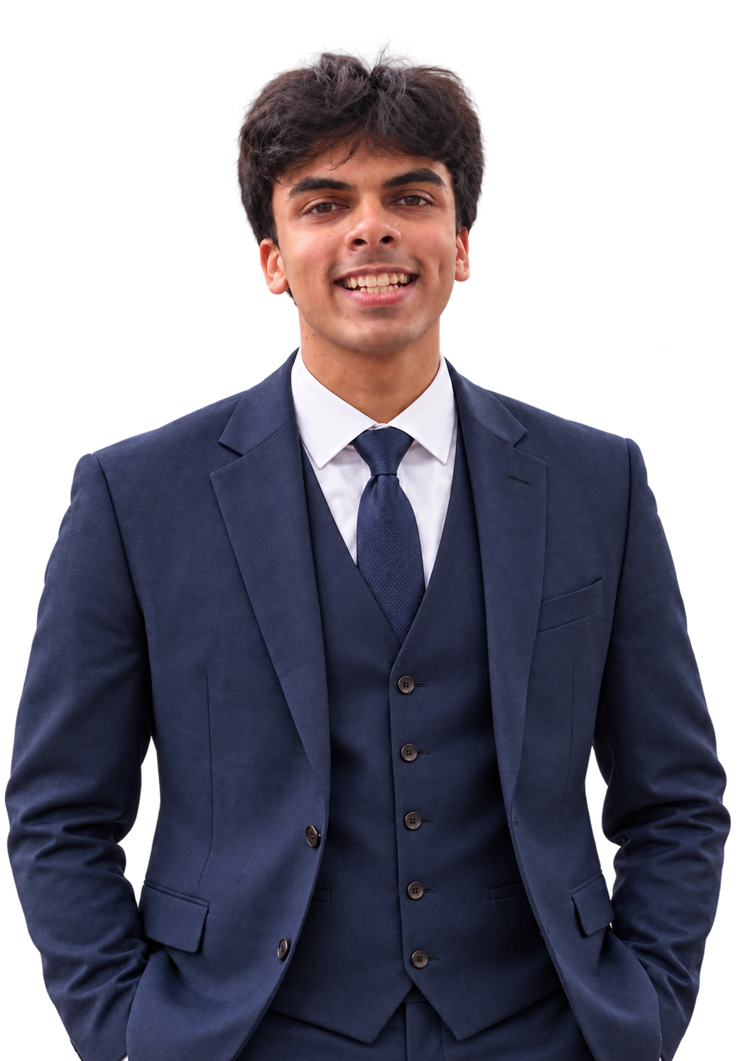 Pranav smiling in a navy suit